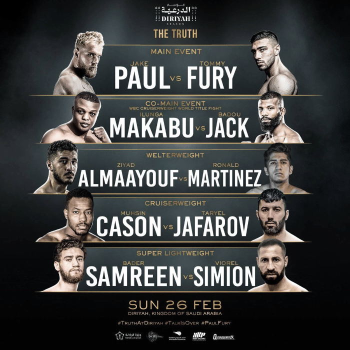 Jake Paul vs Tommy Fury card